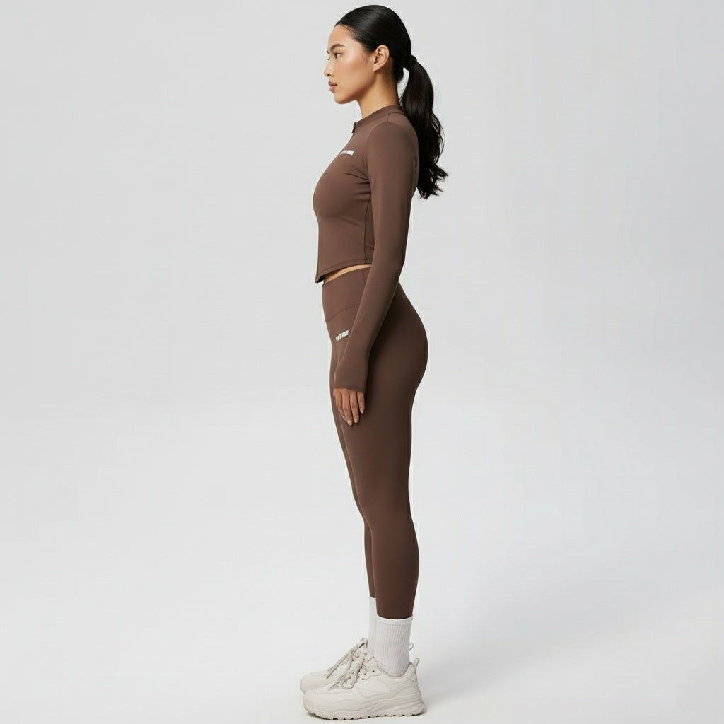 DEFY Brown Long Zipper Vest Co-ord Set