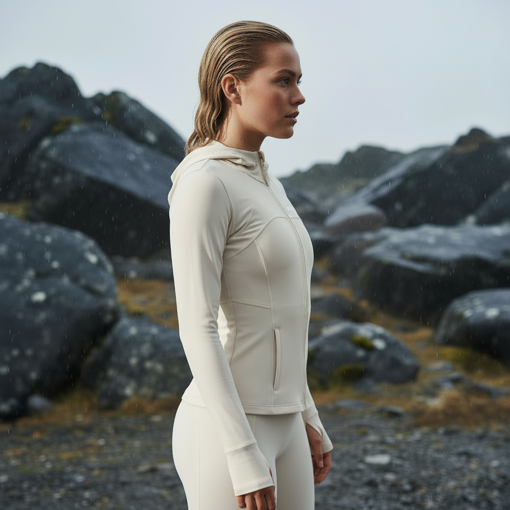 VIVI Zipper Hooded Vest Light Cream