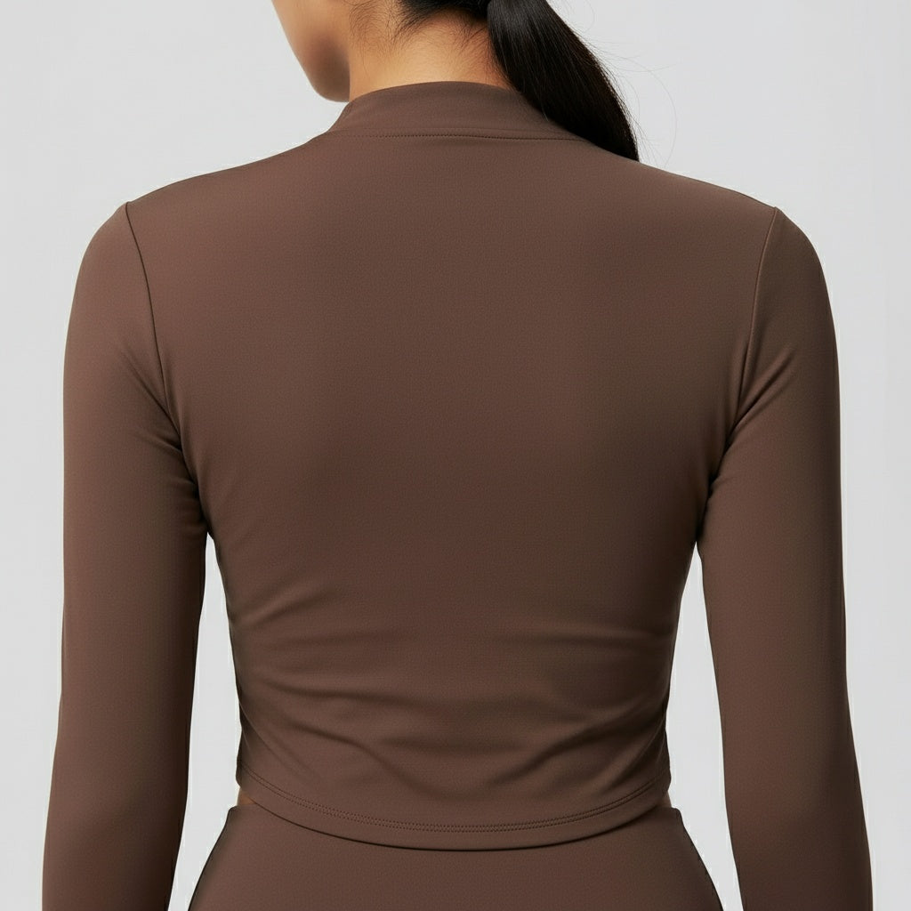 DEFY Brown Long Zipper Vest Co-ord Set
