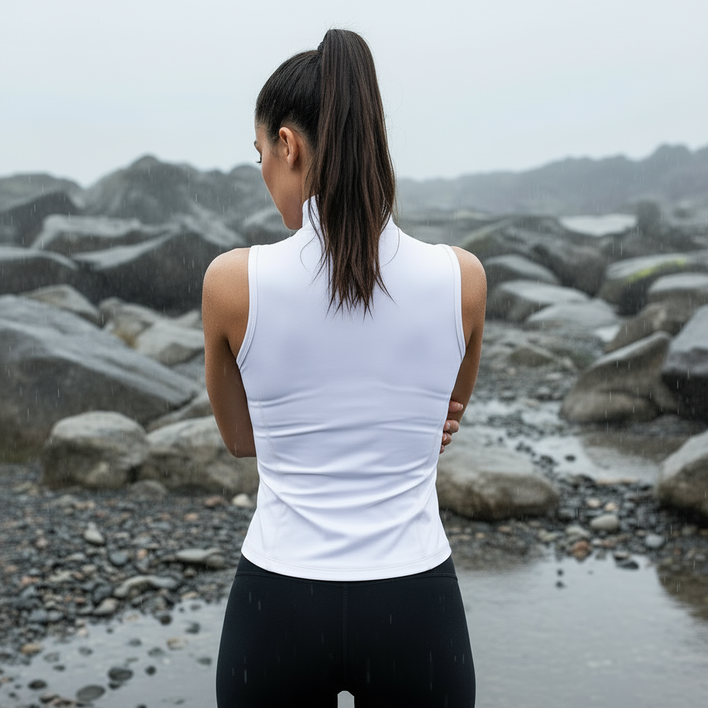 ZIARA Sleeveless Zipper Vest White