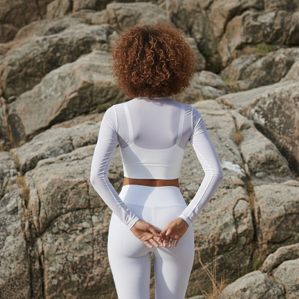 DEFY Elegant White Mesh Top
