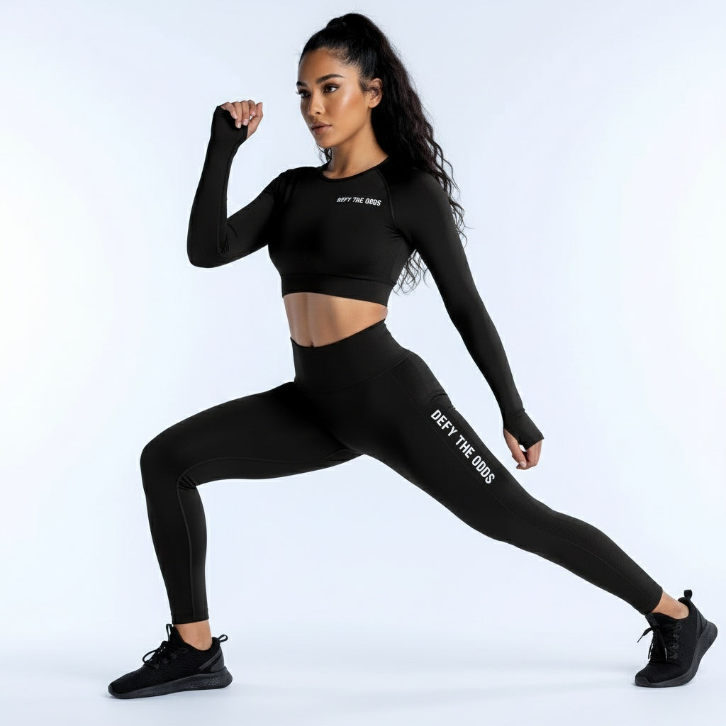 DEFY Black Open Back Long Co-ord Set