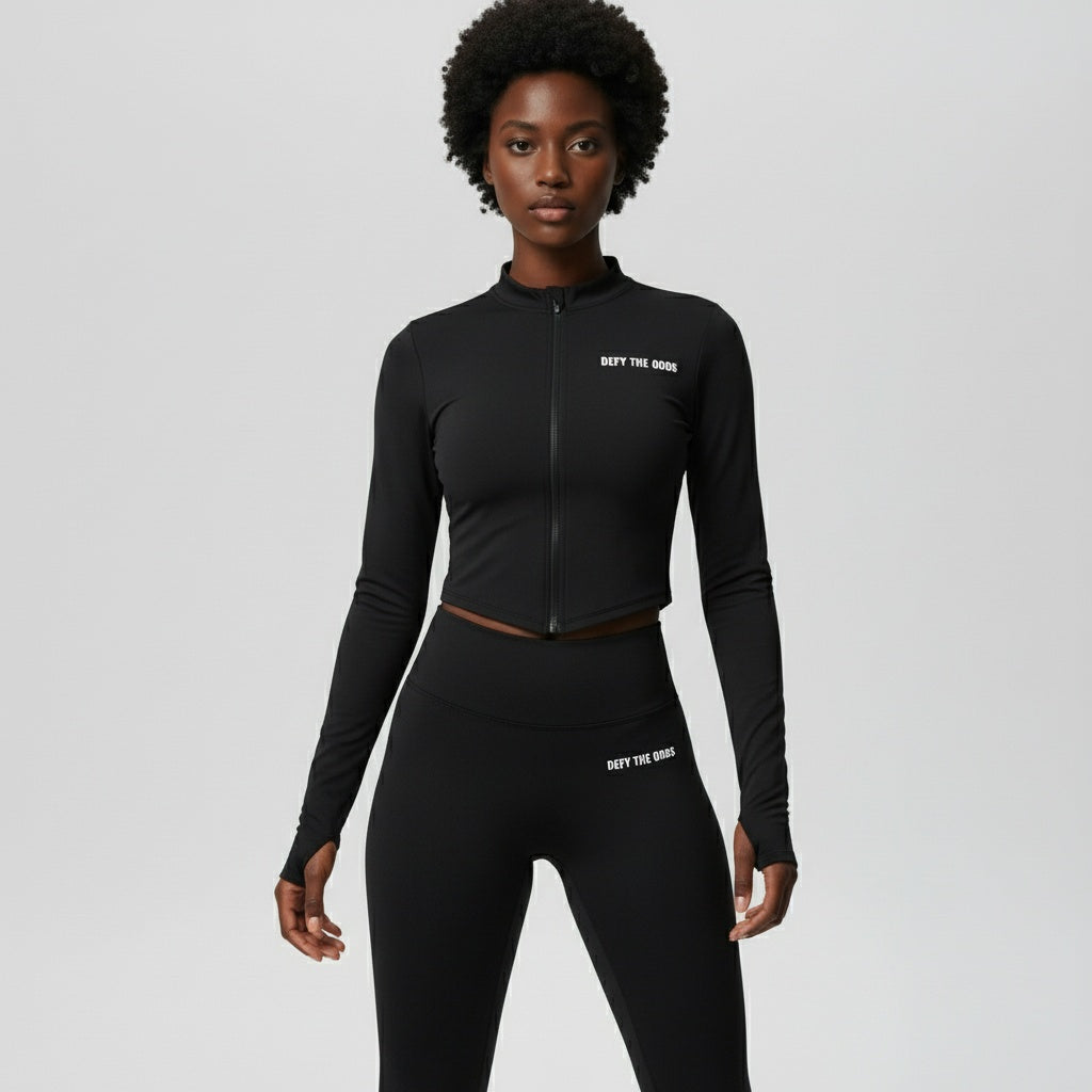 DEFY Black Long Zipper Vest Co-ord Set