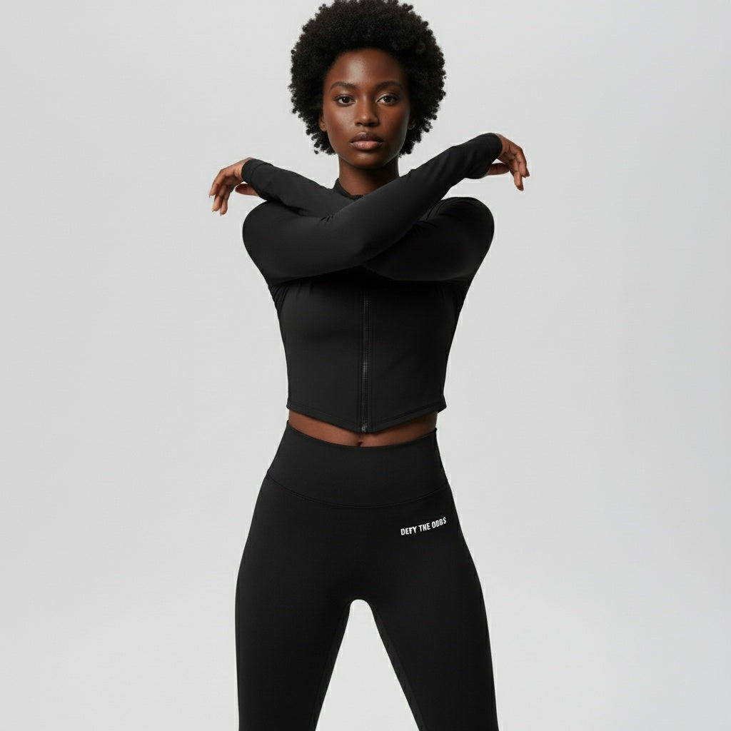 DEFY Black Long Zipper Vest Co-ord Set
