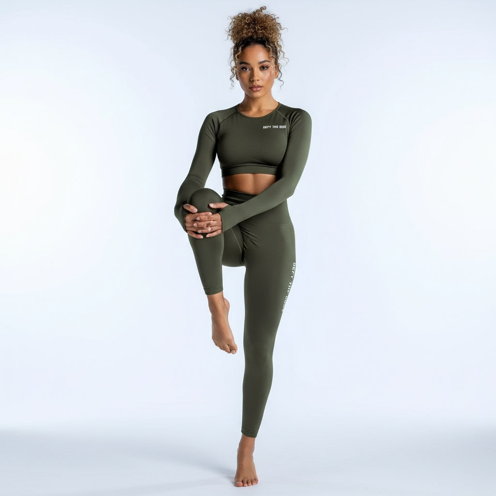 DEFY Olive Open Back Long Co-ord Set
