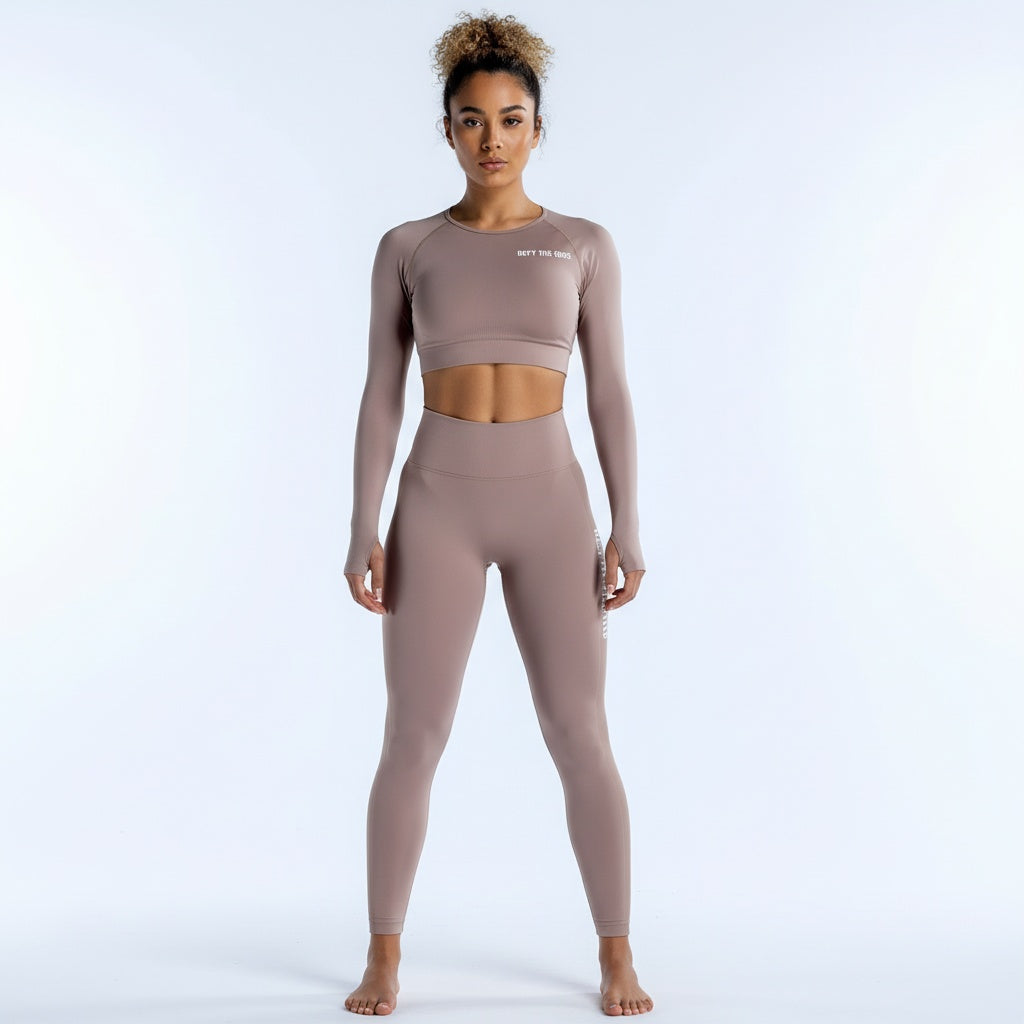 DEFY Light Taupe Open Back Long Co-ord Set
