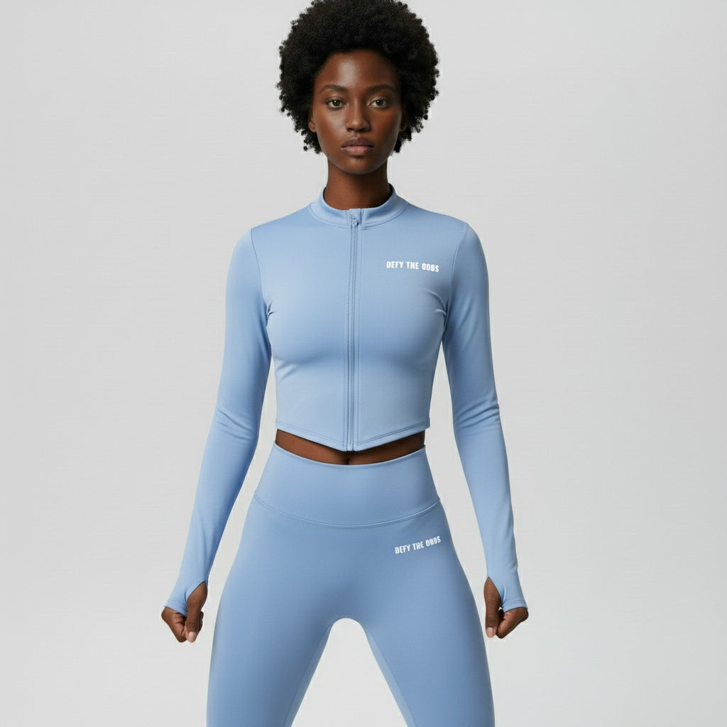 DEFY Light Blue Long Zipper Vest Co-ord Set