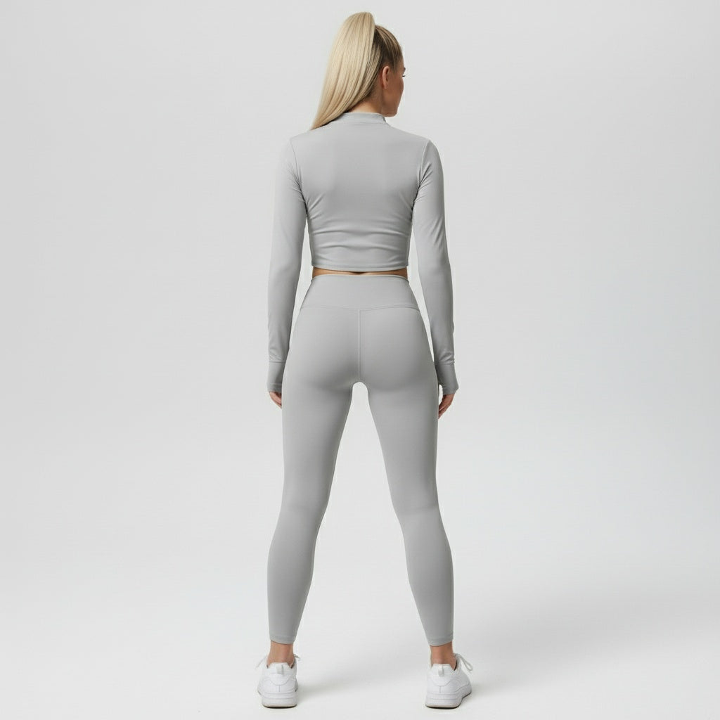 DEFY Light Grey Long Zipper Vest Co-ord Set