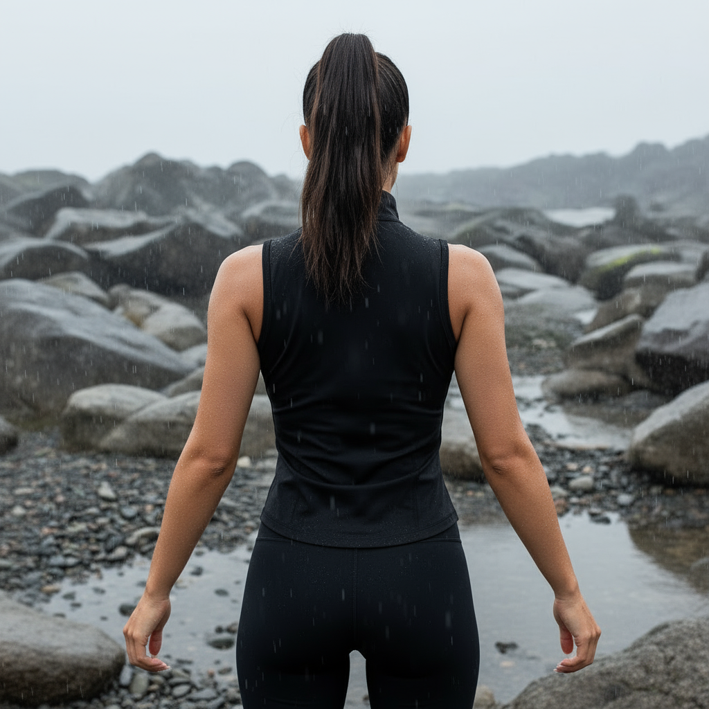 ZIARA Sleeveless Zipper Vest Black