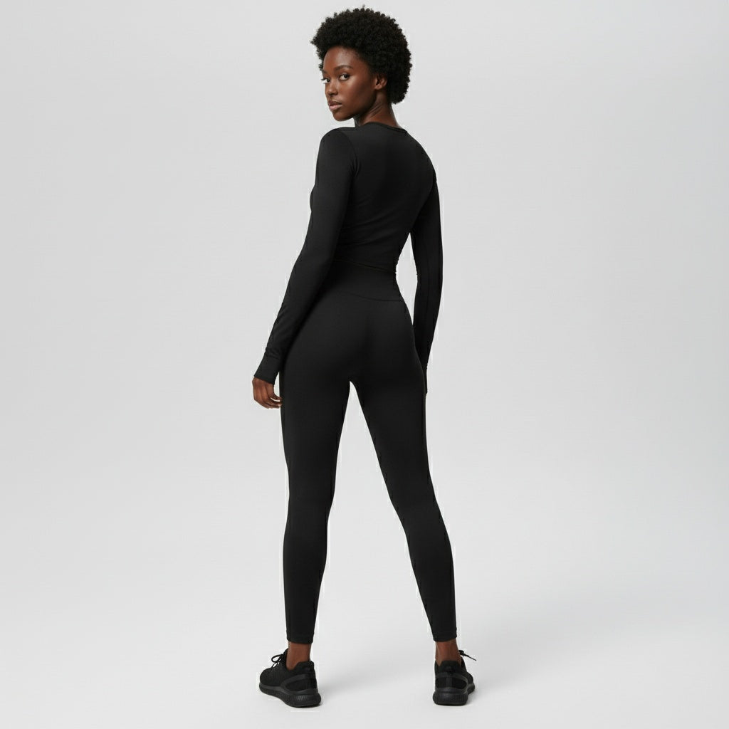 DEFY Black Long Zipper Vest Co-ord Set