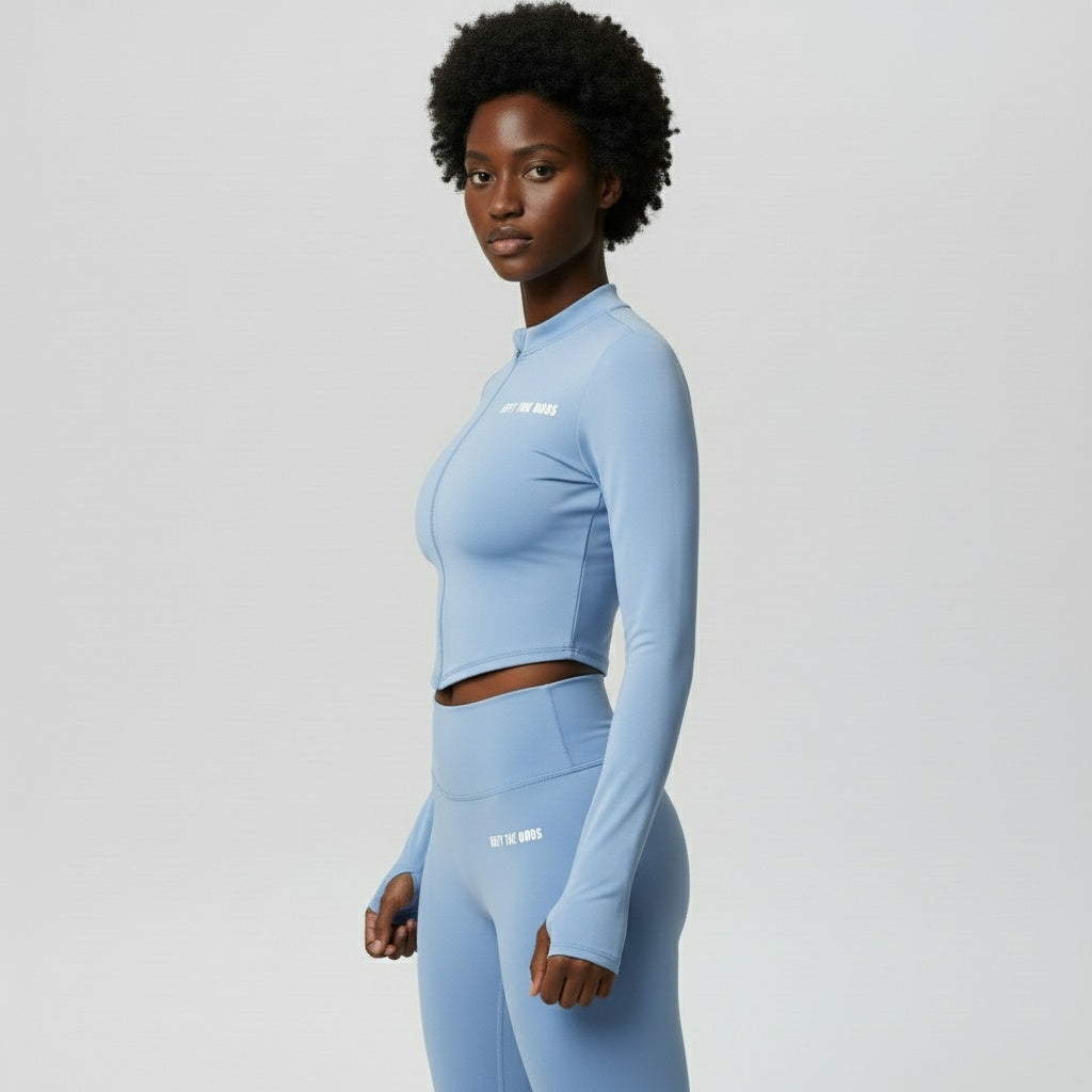DEFY Light Blue Long Zipper Vest Co-ord Set