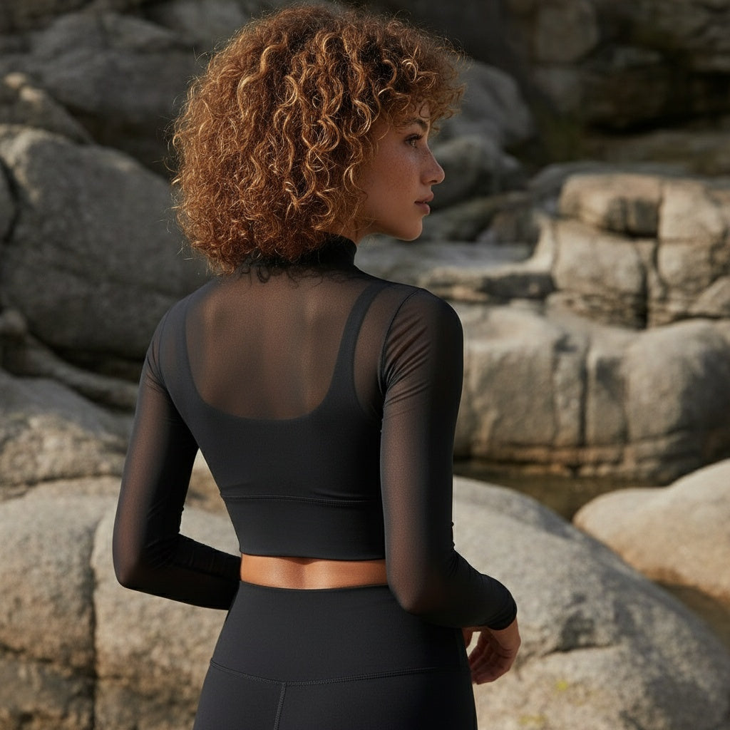 DEFY Elegant Black Mesh Top