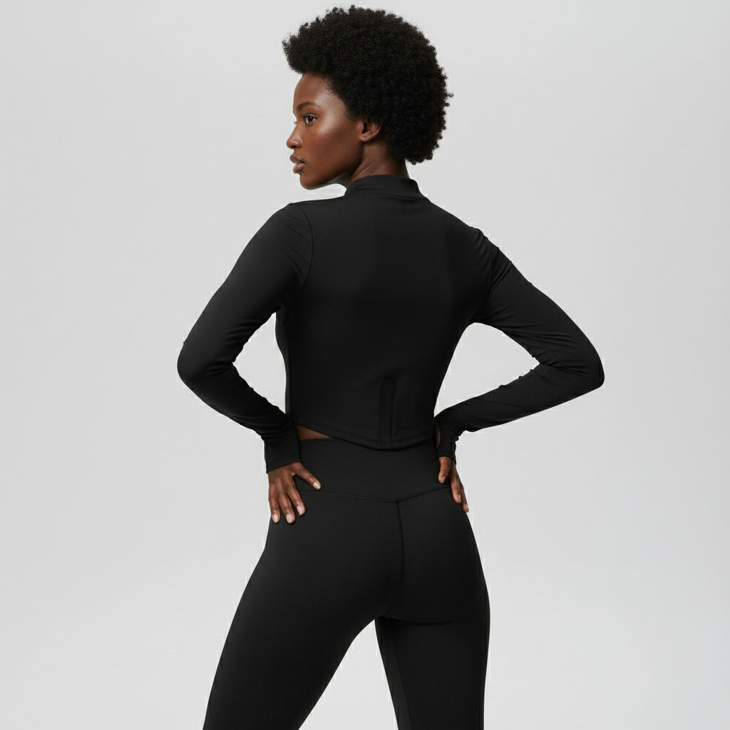 DEFY Black Long Zipper Vest Co-ord Set