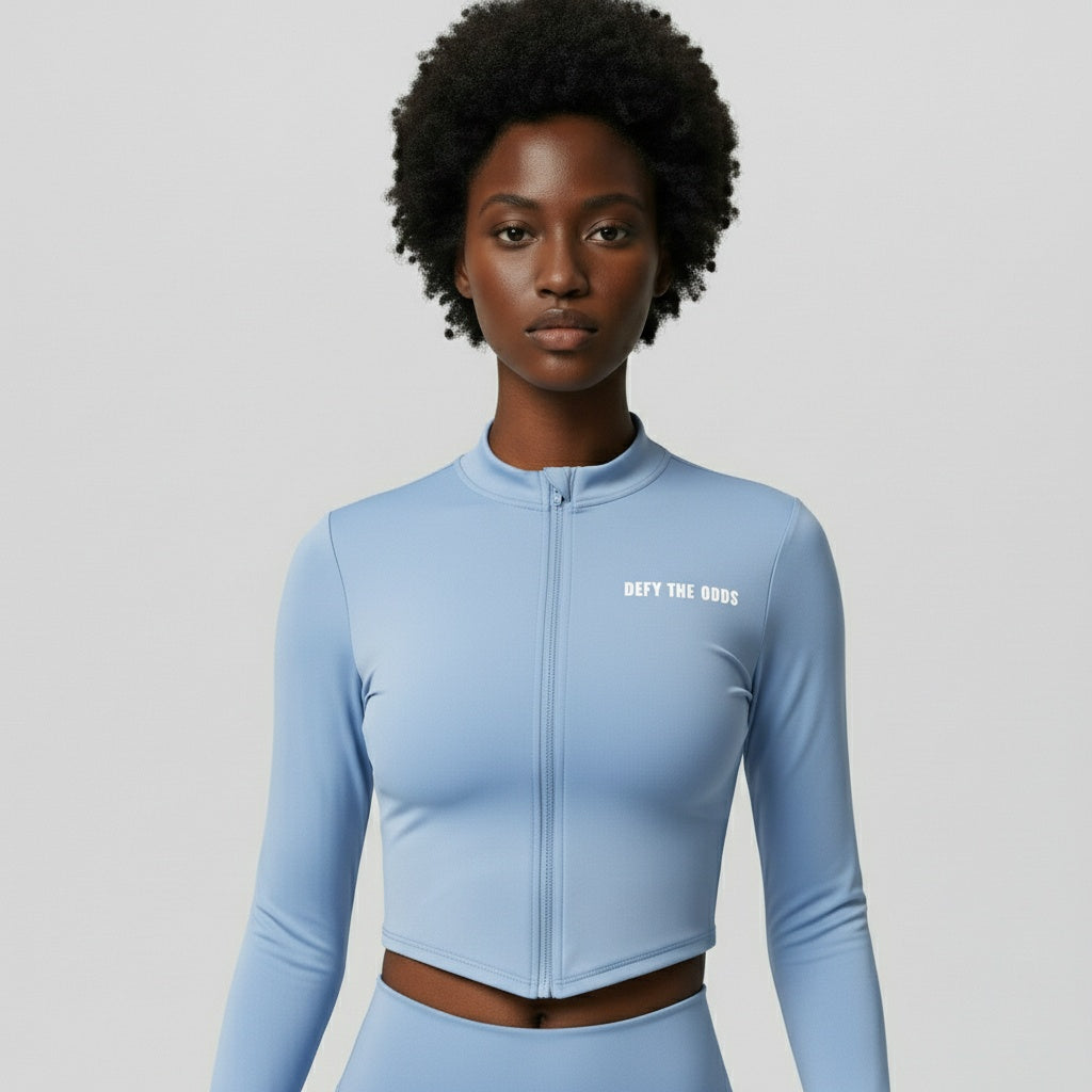 DEFY Light Blue Long Zipper Vest Co-ord Set
