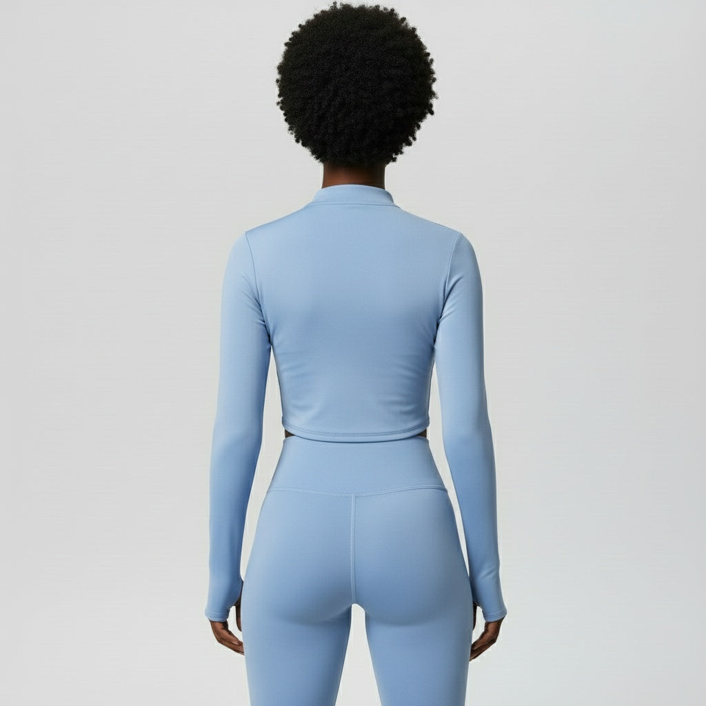 DEFY Light Blue Long Zipper Vest Co-ord Set