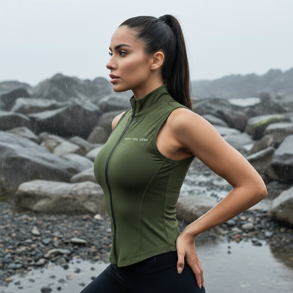 ZIARA Sleeveless Zipper Vest Army Green